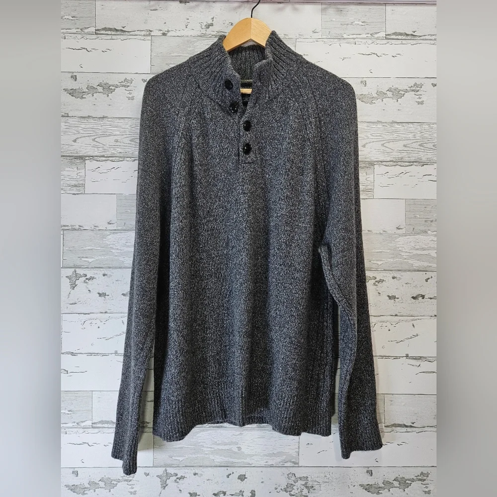 Banana Republic Mens XL Recycled Wool Blend Mock Neck Button Sweater Gray Marl